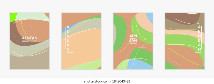Plantilla de invitación vector abstracta, patrón art terrazzo con formas abstractas geométricas onduladas y líneas en color natural orgánico terrenal.Diseño moderno minimo para fiesta bithday.