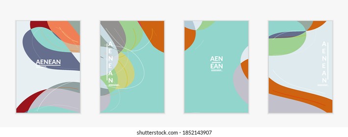 Abstract vector invitation template, art terrazzo pattern with wavy geometric abstract shapes and lines in earthy natural organic color.Minimal modern design for bithday party.