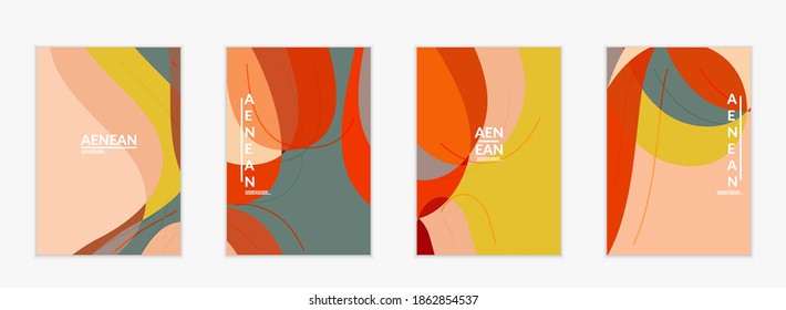 Abstract vector invitation template, art terrazzo pattern with wavy geometric abstract shapes and lines in earthy natural organic color.Minimal modern design for bithday party.