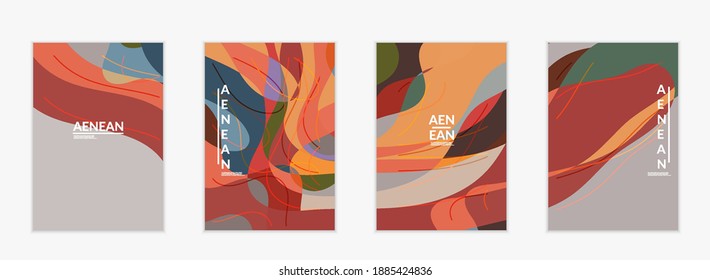 Abstract vector invitation template, art terrazzo pattern with wavy geometric abstract shapes and lines in earthy natural organic color.Minimal modern design for bithday party.