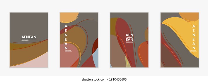 Abstract vector invitation template, art terrazzo pattern with wavy geometric abstract shapes and lines in earthy natural organic color.Minimal modern design for wedding invitation.