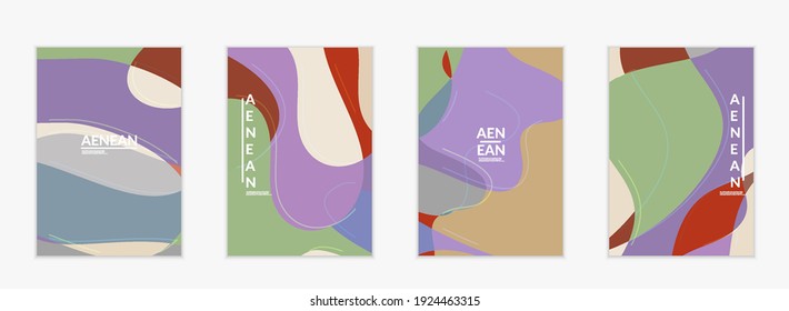 Abstract vector invitation template, art terrazzo pattern with wavy geometric abstract shapes and lines in earthy natural organic color.Minimal modern design for wedding invitation.