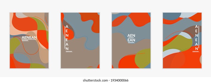 Abstract vector invitation template, art terrazzo pattern with wavy geometric abstract shapes and lines in earthy natural organic color.Minimal modern design for wedding invitation.