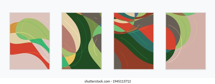 Abstract vector invitation template, art terrazzo pattern with wavy geometric abstract shapes and lines in earthy natural organic color.Minimal modern design for siasonal sale.