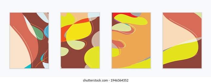 Abstract vector invitation template, art terrazzo pattern with wavy geometric abstract shapes and lines in earthy natural organic color.Minimal modern design for wedding invitation.