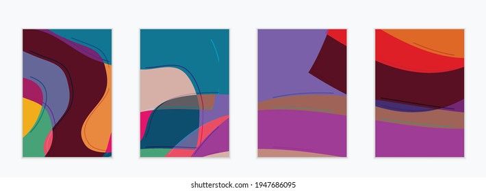 Abstract vector invitation template, art terrazzo pattern with wavy geometric abstract shapes and lines in earthy natural organic color.Minimal modern design for wedding invitation.