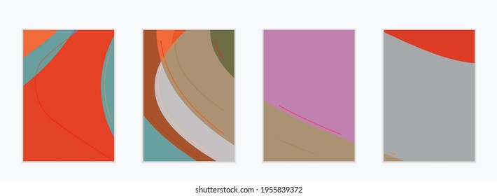 Abstrakte Vektoreinladungsvorlage, Art Terrazzo Muster mit gewellten geometrischen abstrakten Formen und Linien in erdigen natürlichen organischen Farben.Minimales modernes Design für Hochzeitseinladung.