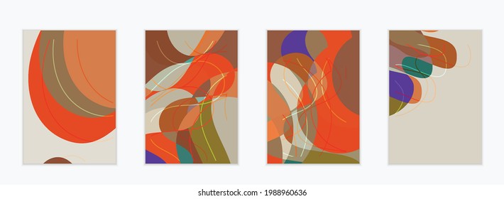 Abstract vector invitation template, art terrazzo pattern with wavy geometric abstract shapes and lines in earthy natural organic color.Minimal modern design for siasonal sale.