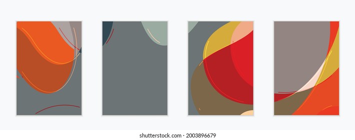 Abstrakte Vektoreinladungsvorlage, Art Terrazzo Muster mit gewellten geometrischen abstrakten Formen und Linien in erdigen natürlichen organischen Farben.Minimales modernes Design für Hochzeitseinladung.
