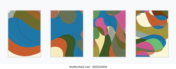 Abstract vector invitation template, art terrazzo pattern with wavy geometric abstract shapes and lines in earthy natural organic color.Minimal modern design for siasonal sale.