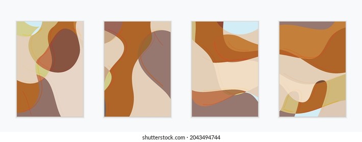 Abstract vector invitation template, art terrazzo pattern with wavy geometric abstract shapes and lines in earthy natural organic color.Minimal modern design for wedding invitation.