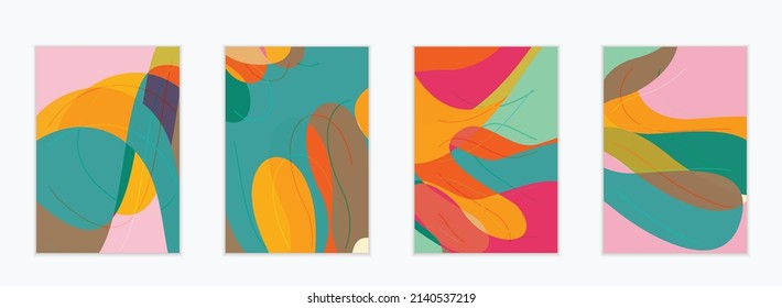 Abstract vector invitation template, art terrazzo pattern with wavy geometric abstract shapes and lines in earthy natural organic color.Minimal modern design for bithday party.