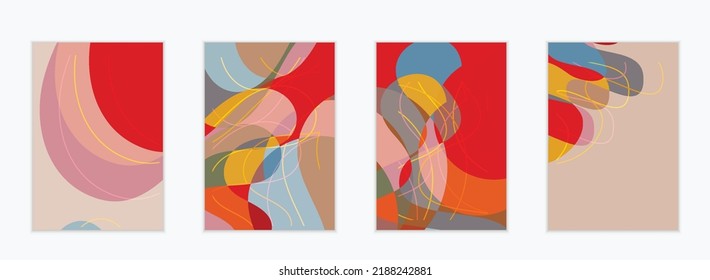Abstract vector invitation template, art terrazzo pattern with wavy geometric abstract shapes and lines in earthy natural organic color.Minimal modern design for siasonal sale.