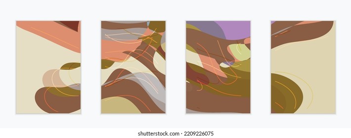 Abstract vector invitation template, art terrazzo pattern with wavy geometric abstract shapes and lines in earthy natural organic color.Minimal modern design for siasonal sale.