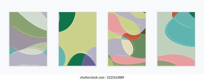 Abstract vector invitation template, art terrazzo pattern with wavy geometric abstract shapes and lines in earthy natural organic color.Minimal modern design for wedding invitation.