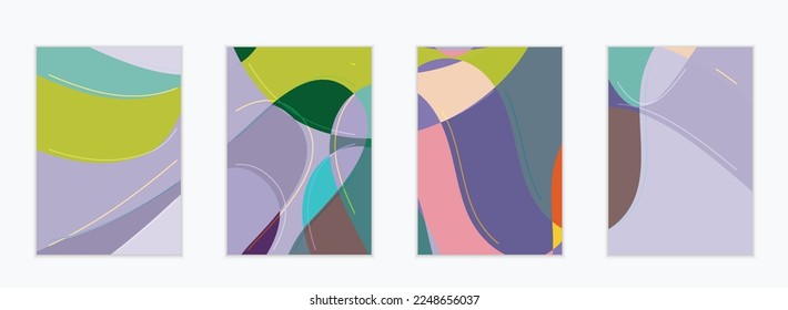 Abstract vector invitation template, art terrazzo pattern with wavy geometric abstract shapes and lines in earthy natural organic color.Minimal modern design for wedding invitation.