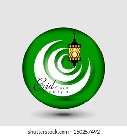 Abstract vector Islamic Illustration on shiny color with text  Eid mubarak.