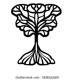 Resumen vector aislado diseño blanco y negro de líneas calligráficas libres en forma de árbol. El diseño es perfecto para tatuajes, pegatinas, decoraciones, logotipos, papel, insignias, invitaciones.