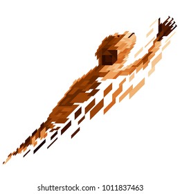Abstract vector isolated illustration. Polygonal monkey in low poly style of geometric shapes. 10 EPS