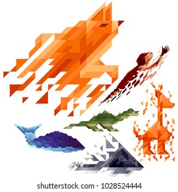 Abstract vector isolated illustration. Polygonal set of animals in low poly style of geometric shapes. 10 EPS