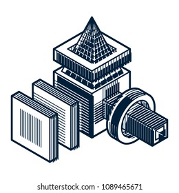 Abstract vector isometric dimensional shape made using geometric figures.