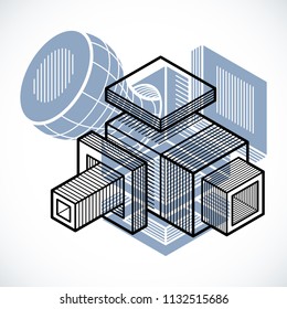 Abstract vector isometric dimensional shape made using geometric figures.