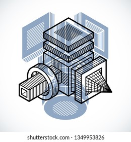 Abstract vector isometric dimensional shape made using geometric figures.