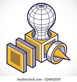 Abstract vector isometric dimensional shape made using geometric figures.