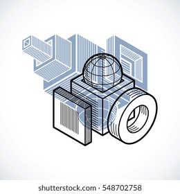 Abstract vector isometric dimensional shape made using geometric figures.