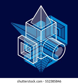 Abstract vector isometric dimensional shape made using geometric figures.
