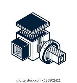 Abstract vector isometric dimensional shape made using geometric figures.
