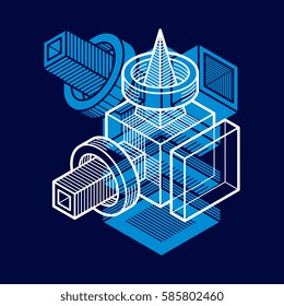 Abstract vector isometric dimensional shape made using geometric figures.