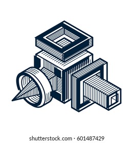 Abstract vector isometric dimensional shape made using geometric figures.
