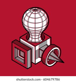 Abstract vector isometric dimensional shape made using geometric figures.