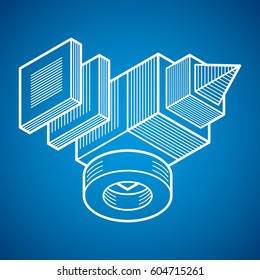 Abstract vector isometric dimensional shape made using geometric figures.