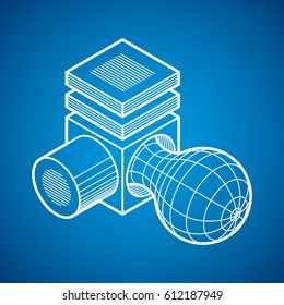 Abstract vector isometric dimensional shape made using geometric figures.
