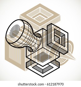 Abstract vector isometric dimensional shape made using geometric figures.