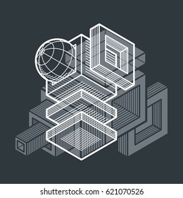 Abstract vector isometric dimensional shape made using geometric figures.