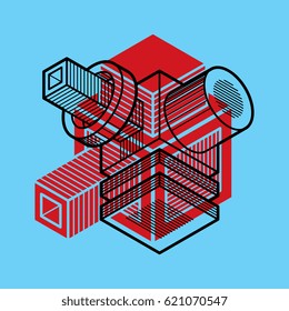 Abstract vector isometric dimensional shape made using geometric figures.