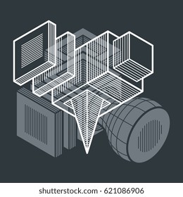 Abstract vector isometric dimensional shape made using geometric figures.