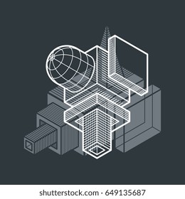 Abstract vector isometric dimensional shape made using geometric figures.