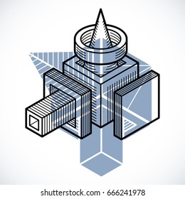 Abstract vector isometric dimensional shape made using geometric figures.