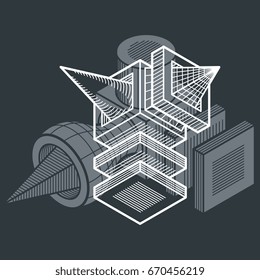 Abstract vector isometric dimensional shape made using geometric figures.