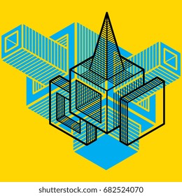 Abstract vector isometric dimensional shape made using geometric figures.
