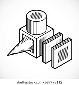 Abstract vector, isometric dimensional shape.