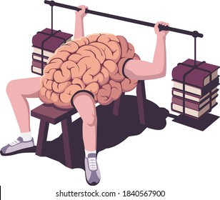 Resumen vector ilustración isométrica del ejercicio cerebral aislado usando libros. 