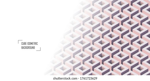 Abstract vector isometric modern color cubes box pattern background with white gradient copy space.