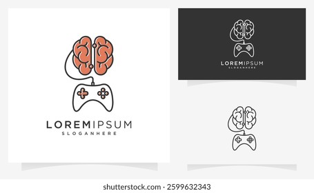 Abstract vector of joystick games and brain icons symbols, a hobby that trains brain intelligence logo design ideas.	