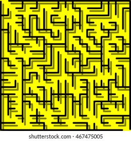 Abstract vector labyrinth of medium complexity against yellow background