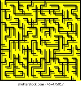 Abstract vector labyrinth of medium complexity against yellow background